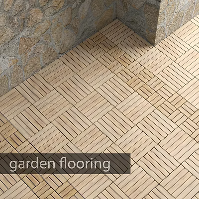Garden Flooring With Herringbone Pattern Light Wood Tiles For Outdoor Areas 3d model
