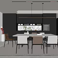 Modern Restaurant Interior Design With Rectangular Dining Table Grey Chairs And Pendant Lights