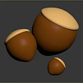 3D Three Orange Hazelnuts With Yellow Tops On Dark Background