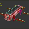 Solar Powered Red Flying Vehicle With Bus Design And Wings For Space Travel