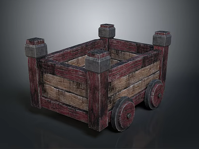 Vintage Wooden Train Carriage With Square Frame And Classic Retro Wheels Design 3d model