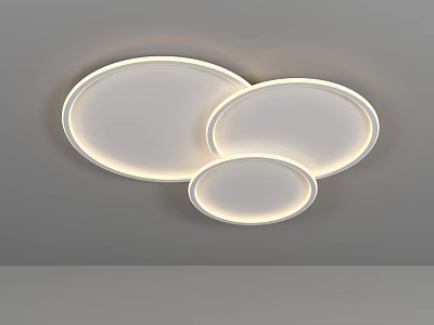 Modern Three Circular Ceiling Lights With White Shade And Illuminated Ring Design 3d model