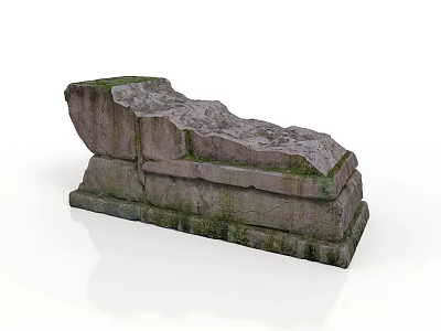 Weathered Natural Stone Bench With Moss Covered Surface And Rough Texture 3d model