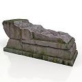 Weathered Natural Stone Bench With Moss Covered Surface And Rough Texture