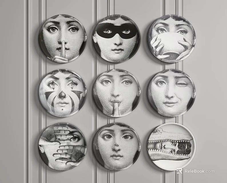 Round Frame Paintings Featuring Diverse Human Face Artworks For Wall Decor 3d model