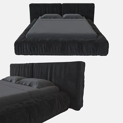 Modern Double Bed Black Fabric Double Bed 3d model