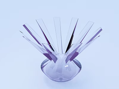 Transparent Purple Glass Decorative Ornament Set With Radiant Petal Like Strips And Round Base 3d model