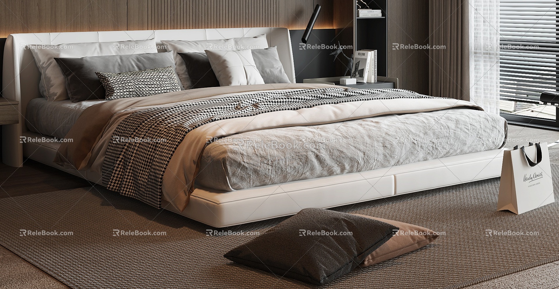 Modern Double Bed Bedstand Bedding Bed Pillow 3d model