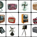 Vintage Industrial Equipment Collection Featuring Fans Radios TVs Phones Cameras Toasters