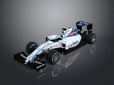 Williams Martini Formula 1 Car Streamlined Body White Blue Red Stripes Large Tires Rear Wing 3d model