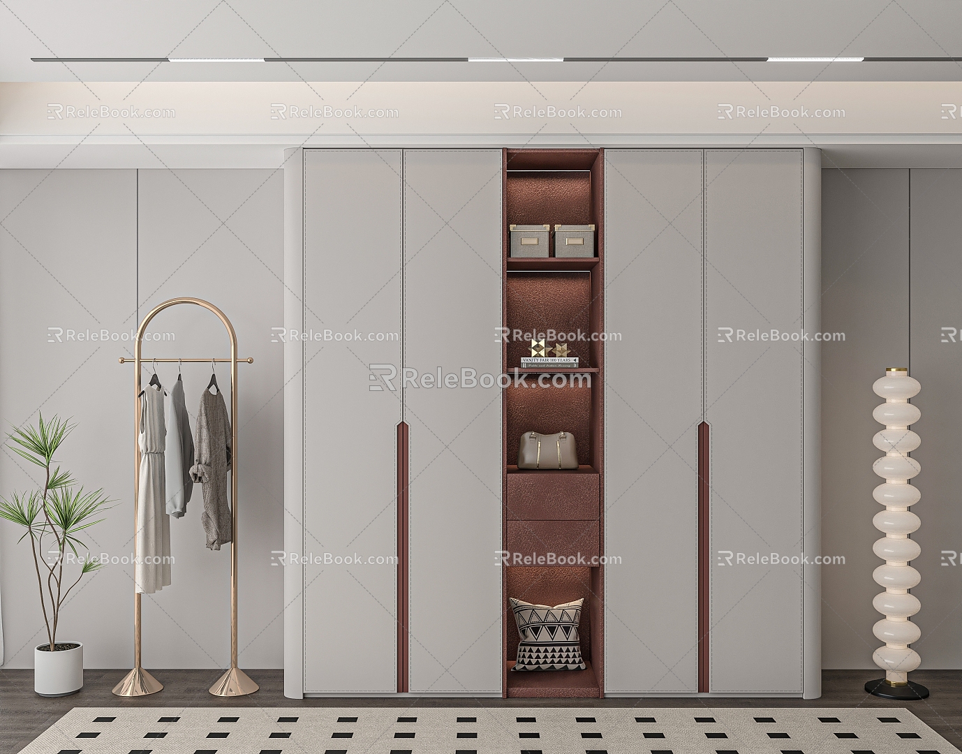 Modern light luxury handle-free wardrobe 3d model