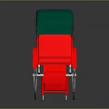 Red Rickshaw With Green Canopy And Wheels On Black Background With Shiny Reflection 3d model