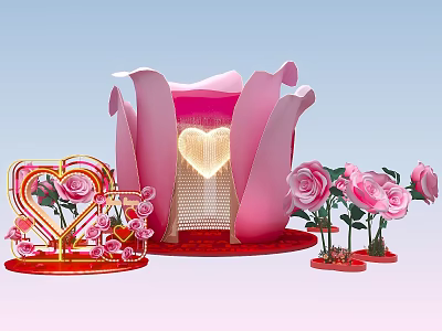 Tanabata Valentine's Day 520 Rose Theme Meichen Booth Roadshow Activity pop-up shop Photo Pecking Area Giant Rose Art Device 3d model