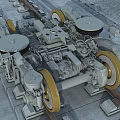 Detailed Mechanical Railway Wheel Assembly With Metal Components On Track Structure