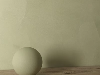 Light Green Sphere Placed On Wooden Tabletop Against Light Green Wall 3d model