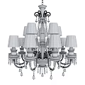 Elegant White Chandelier With Multiple Lampshades And Crystal Pendants For Home Interior Decor
