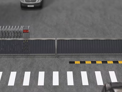 Folding Gate In Outdoor Area With Gray Ground Vehicles Zebra Crossing And Warning Stripes 3d model