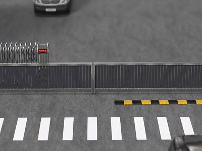 Folding Gate In Outdoor Area With Gray Ground Vehicles Zebra Crossing And Warning Stripes 3d model