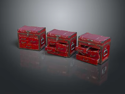 Three Red Hardware Toolboxes with Locks and Drawers for Storage Organization 3d model
