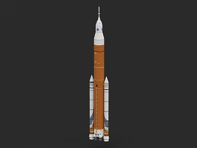 Military Multistage Rocket Weapon With Solid Boosters And Orange White Design 3d model