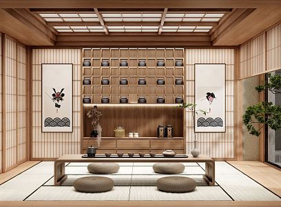 Japanese Tea Room Home Tea Room Tatami Tea Room Tea Table and Chair 3d model