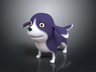 Cute Cartoon Style Purple And White Puppy 3D Model Character With Friendly Expression 3d model