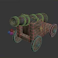 Vintage Historical Weapon Cannon With Rusty Metal Barrel Wooden Carriage And Cannonballs
