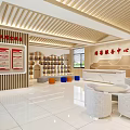Visitor Center Interior Design With Reception Desk Bookshelves Sofas And Windows