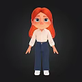 Cartoon Girl Character With Long Red Hair White Shirt And Blue Jeans