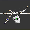 Crossed Fantasy Weapons Sword Bow With Decorative Shield Red Blue Green Gems