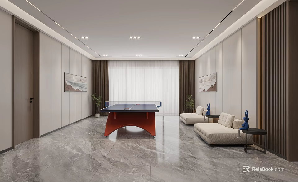 Modern Multipurpose Room With Ping Pong Table And Sofas 3d model 