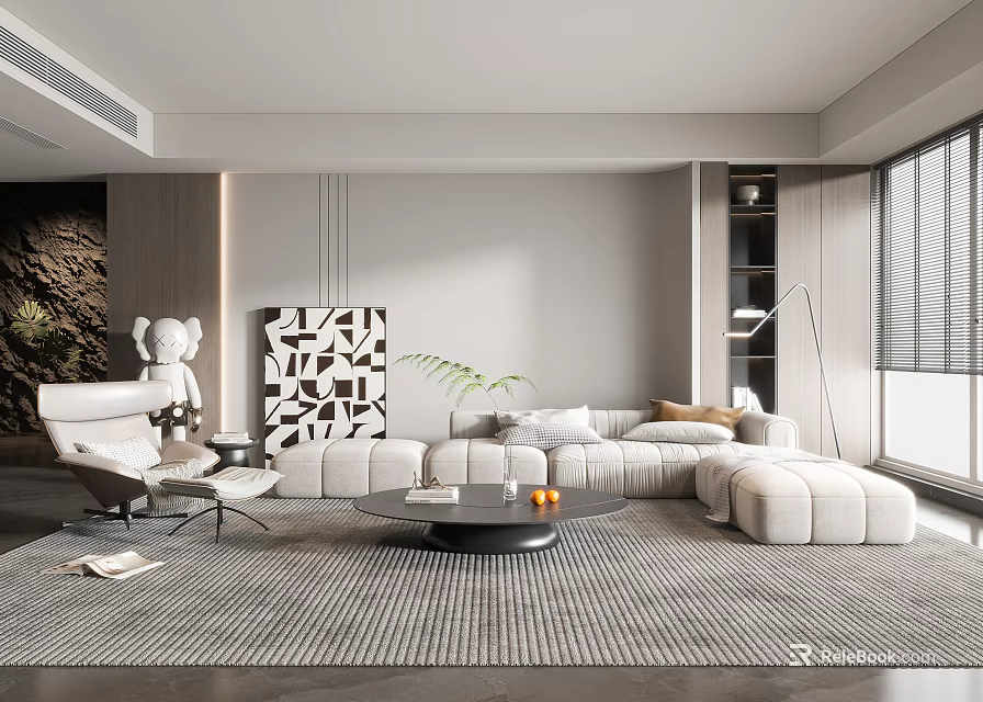 Modern Living Room Interior With Sectional Sofa Coffee Table Area Rug And Decorative Painting 3d model 