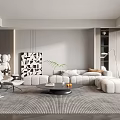 Modern Living Room Interior With Sectional Sofa Coffee Table Area Rug And Decorative Painting