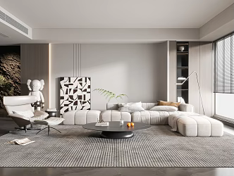 Modern Living Room Cream Living Room Coffee Table Single Sofa 3d model