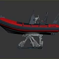 Red and Gray Inflatable Boat with Seats on Display Stand
