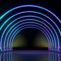 Neon Light Archway With Multiple Curved Arches Dark Background Reflective Floor 3d model