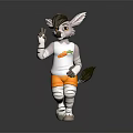 Anthropomorphic Rabbit Character Sculpture in Waving Running Pose With White Shirt Orange Shorts