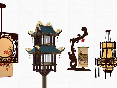 Traditional Chinese Chandeliers With Wooden Carved Details And Lantern Inspired Designs 3d model