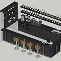 Modern Bar Counter Interior With Yellow Bar Stools Wine Racks Wine Bottles And Coffee Machine