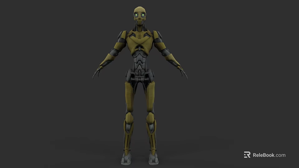 Futuristic Humanoid Robot Game Movie Character With Yellow Black Mechanical Armor 3d model 