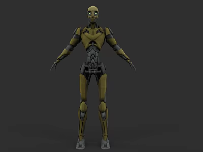 Futuristic Humanoid Robot Game Movie Character With Yellow Black Mechanical Armor 3d model