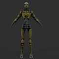 Futuristic Humanoid Robot Game Movie Character With Yellow Black Mechanical Armor