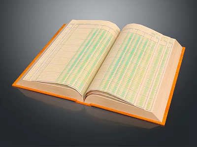 Open Book With Orange Cover And Inner Pages Featuring Green Yellow Striped Lines 3d model