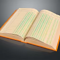Open Book With Orange Cover And Inner Pages Featuring Green Yellow Striped Lines
