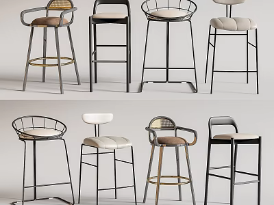 Modern Bar Stools With Various Designs Metal Frames And Upholstered Seats 3d model