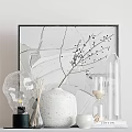 Decorative Ornament Set Including Glass Bulb White Spotted Vase Branch and Hourglass with Abstract Painting