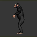 Black Ape Figure Standing With Outstretched Arms And Red Facial Features On Grey Background
