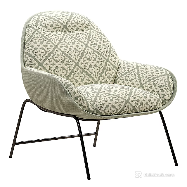 Stylish Single Sofa With Patterned Upholstery And Metal Legs For Living Room Interior 3d model 