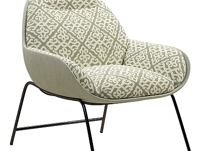 Stylish Single Sofa With Patterned Upholstery And Metal Legs For Living Room Interior 3d model