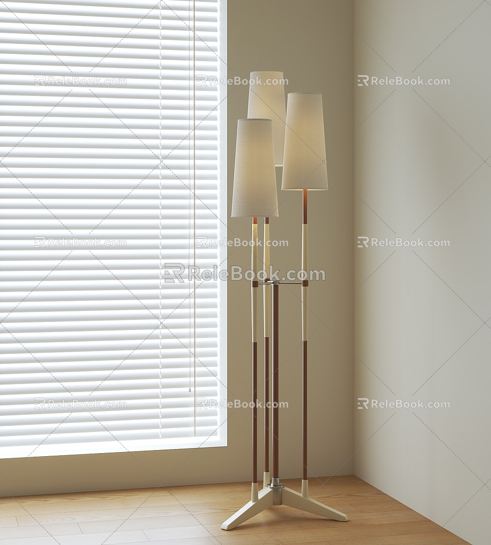 Middle style multi-head floor lamp 3d model